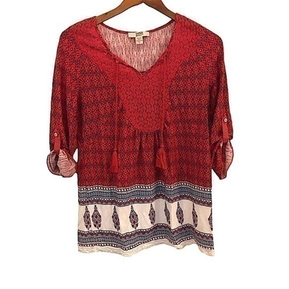 Vintage America Blues Top, Boho Size S, Great Trim Design Crochet Made in India